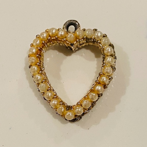 BUNDLE ONLY Vintage Pearl & Rhinestone Reversible Heart Charm/Pendant - Picture 1 of 8
